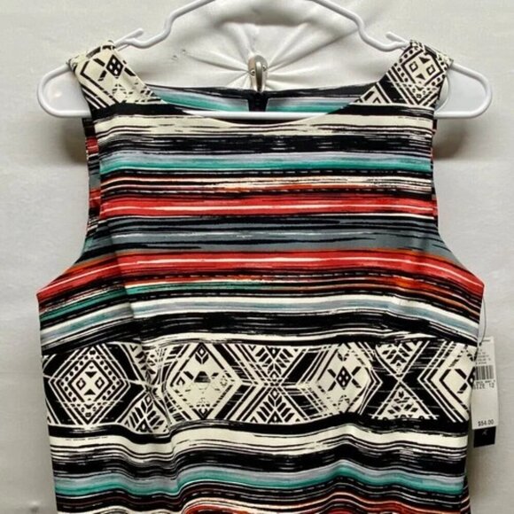 AB Studio Dress Women's 12 Black White Multicolor Stripe Geo Print Design NWT - Picture 2 of 16